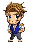 Luke from Street Fighter as a chibi. His hands are on his hips.