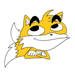 Extremely stylized Tails making a smug expression